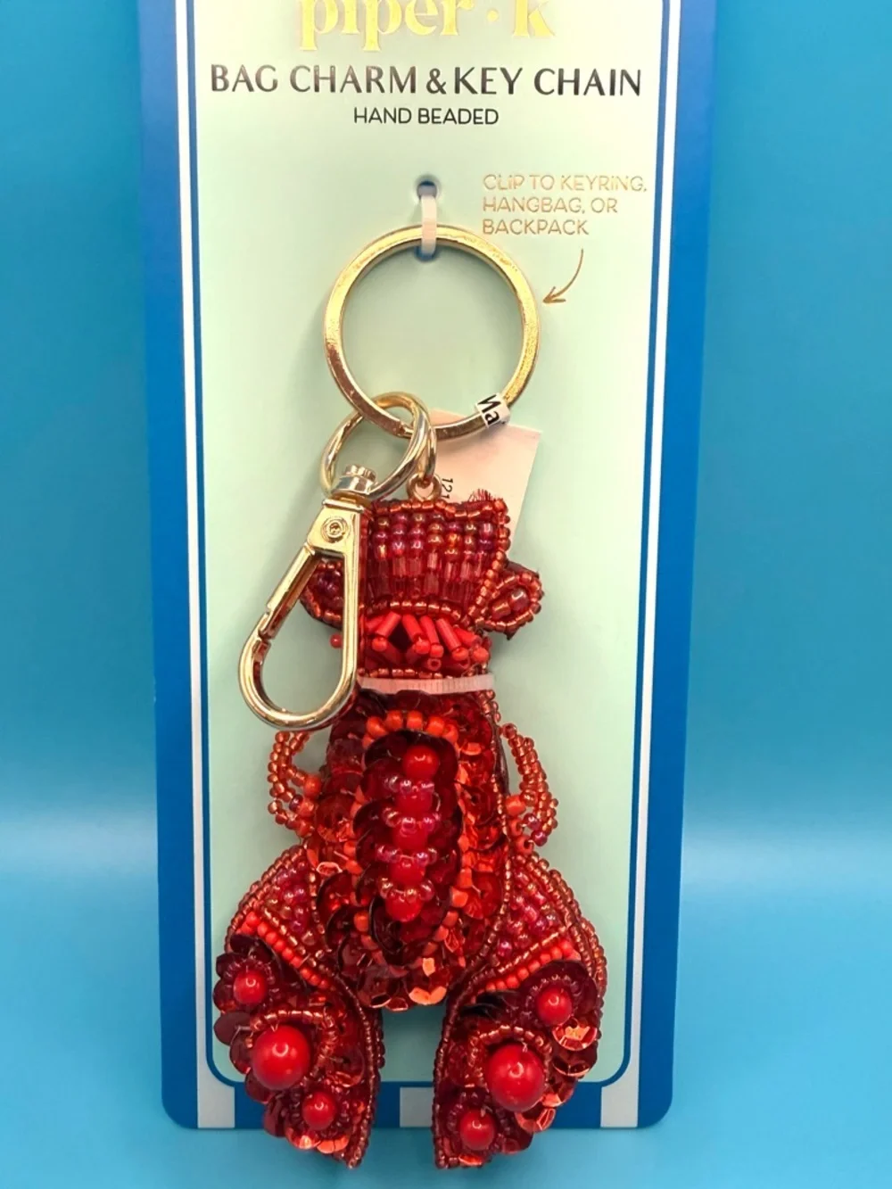 Piper Red Hand-Beaded Lobster Bag Charm Key Chain - Picture 1 of 4